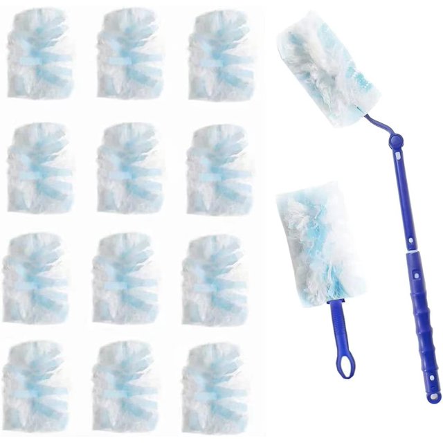 SUZZYVINE Disposable Duster Wish a Long Handle Plus a Short Handle, 15Count Duster Refills,Blue and White