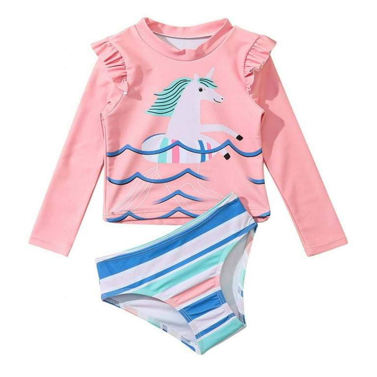 Toddler Girls Long Sleeve Rash Guard 2 Piece Swimsuit Set Sun