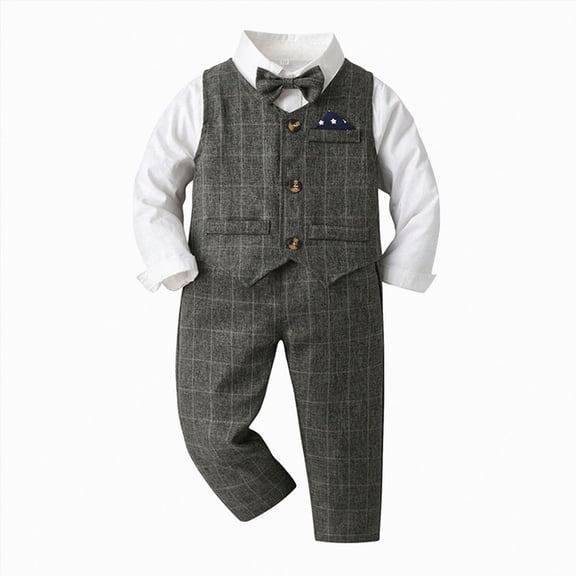 WUANDIXFA Baby Boys Gentleman Bowtie Formal Outfit Suits 1T 2T 3T 4T 5T 6T Tuxedo Vest Wedding Party Suit,Black,2-3 Years
