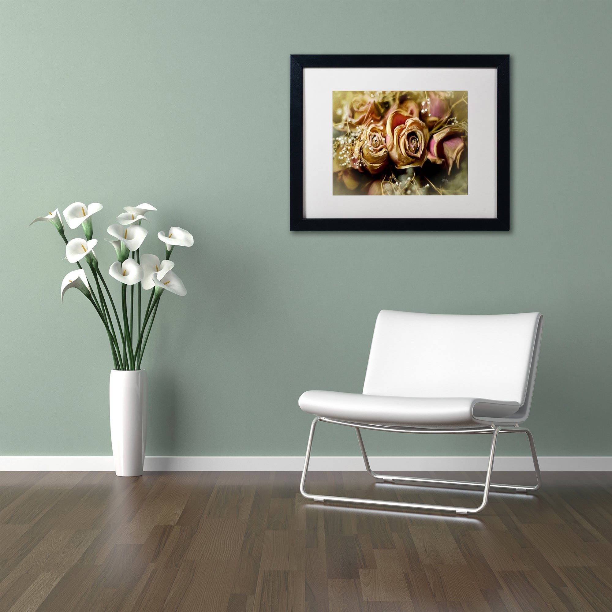 Trademark Fine Art "Painted Old Roses" Canvas Art by Lois Bryan White Matte, Black Frame