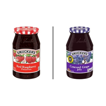 Smucker's Concord Grape Jelly 32 oz & Smucker's Red Raspberry Preserves 18 oz