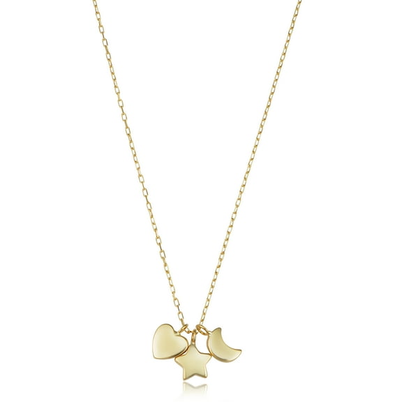 KoolJewelry 14k Yellow Gold Heart Moon Star Charm Necklace (adjusts to 16 or 18 inch)