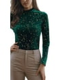 thumbnail image 2 of MODA NOVA Women's Blouse Metallic Shiny Star Print Long Sleeve Round Neck Shirt L Green, 2 of 5