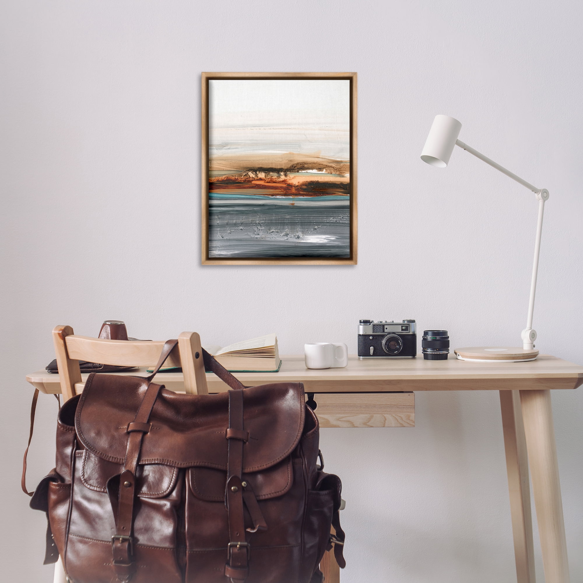 Stupell Industries Abstract Paint Streaked Sea Abstract Painting Brown Floater Framed Canvas Art Print Wall Art, 25 x 31