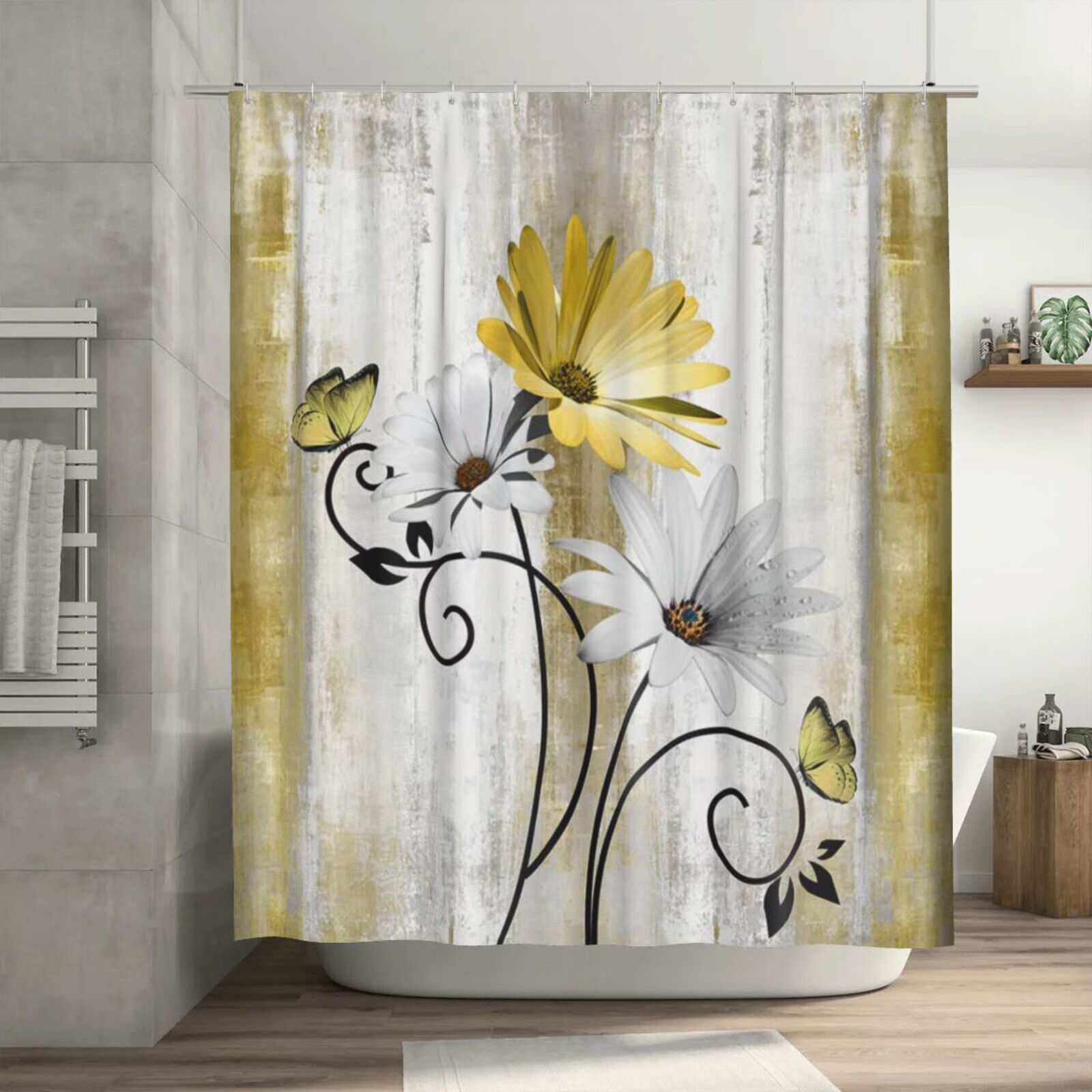 JOOCAR Rustic Farmhouse Shower Curtain, Farm Yellow Daisy Floral