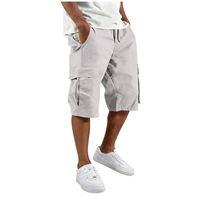 FhsagQ Male Cargo Short Pants for Men with Slanted Front Pockets and Backless Design for Utility Workwear White Size XXXXL