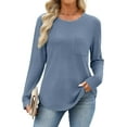 thumbnail image 7 of Guieoi Womens Tops Plus Size Women's Casual Solid Color Round-Neck Pocket Fall/Winter Long Sleeve Blouses Shirts Top Blue Black*Friday/Cyber*Monday, 7 of 7