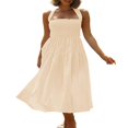 thumbnail image 4 of Summer Women Pleated Maxi Dress Halter Neck Sleeveless Sundress Back Cross Flowy Maxi Long Sundress, 4 of 6