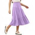 thumbnail image 4 of Miluxas Girl's Boho Maxi Skirt with Pockets - Elastic High Waist Flowy Tiered A-Line Long Skirts for Summer Vacation Purple 4-5 Years, 4 of 7