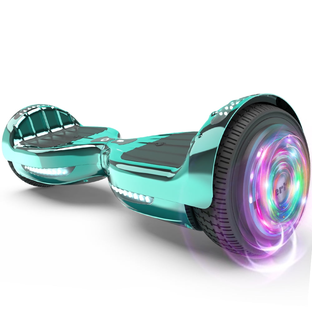 Flash Wheel Certified Hoverboard 6.5&quot; Bluetooth Speaker with LED Light Self Balancing Wheel Electric Scooter - Chrome Turquoise