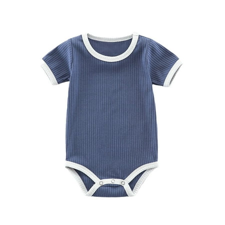 JIAYUE Boys Girls Jumpsuit Short Sleeve Solid Color Ribbed Round Neck For Baby Gentle Playtime Apparel