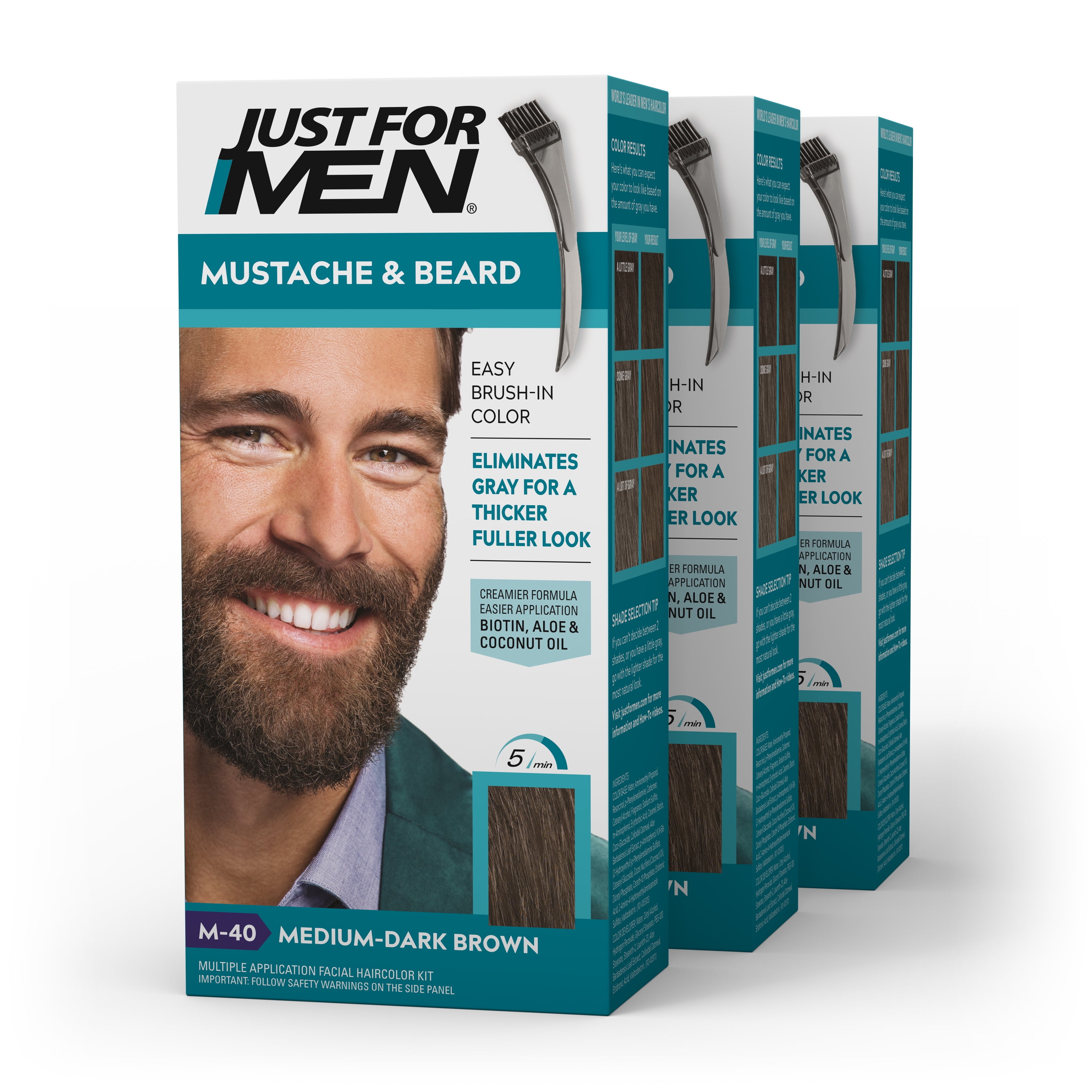 Just For Men Mustache & Beard, Beard Coloring for Gray Hair with Brush