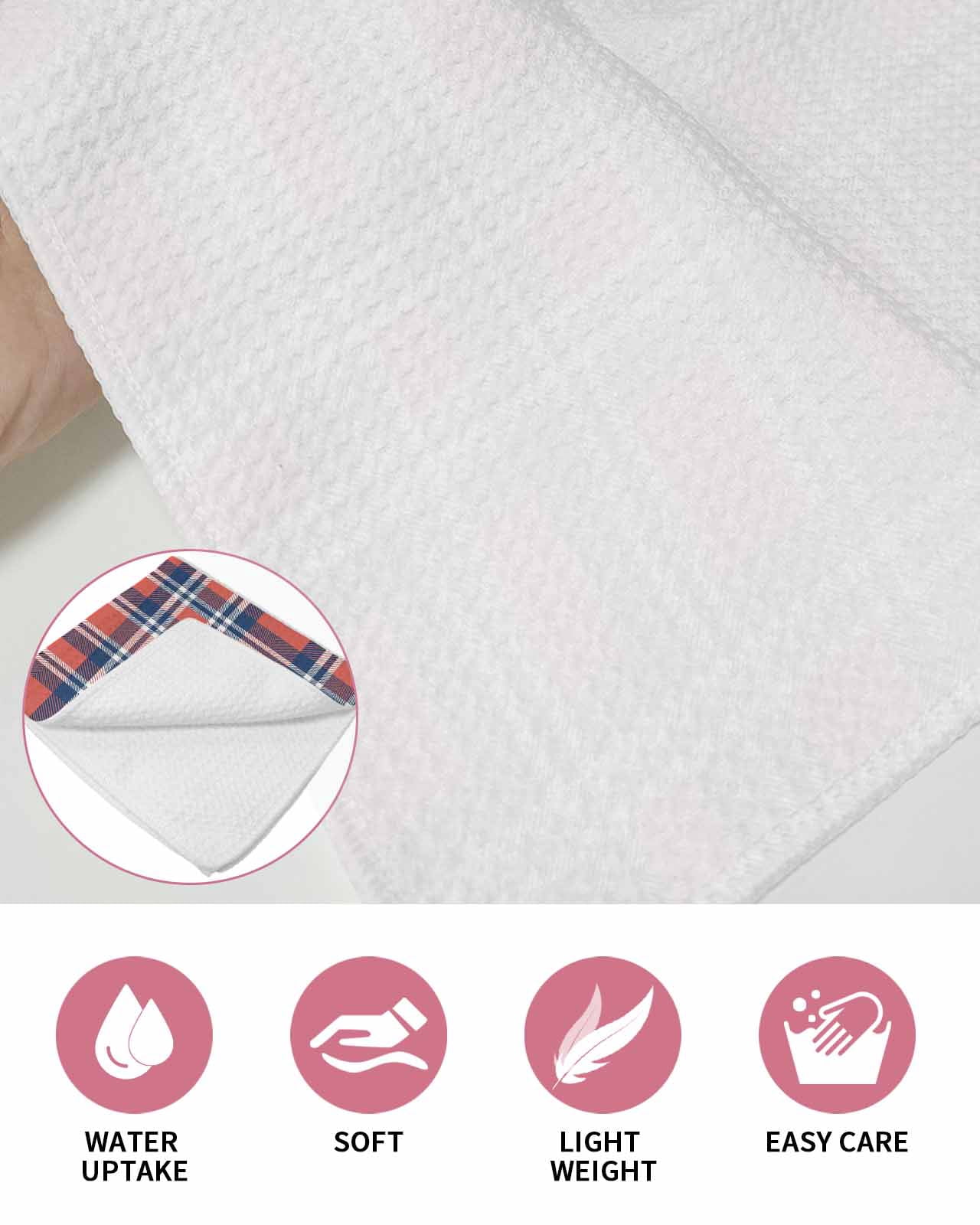 Orange Blue Hand Towels Set, Waffle Weave Kitchen Towels 4 Pieces, British Style Buffalo Plaid Lattice Microfiber Hair Face Bath Tea Towel Absorbent Quick Drying Cleaning Dish Cloths, 15.7"x23.6"