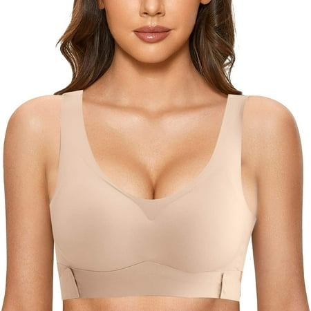 

njshnmn Womens Sleeping Nursing Bra Seamless Smooth Comfort Wirefree T-Shirt Bra Beige M