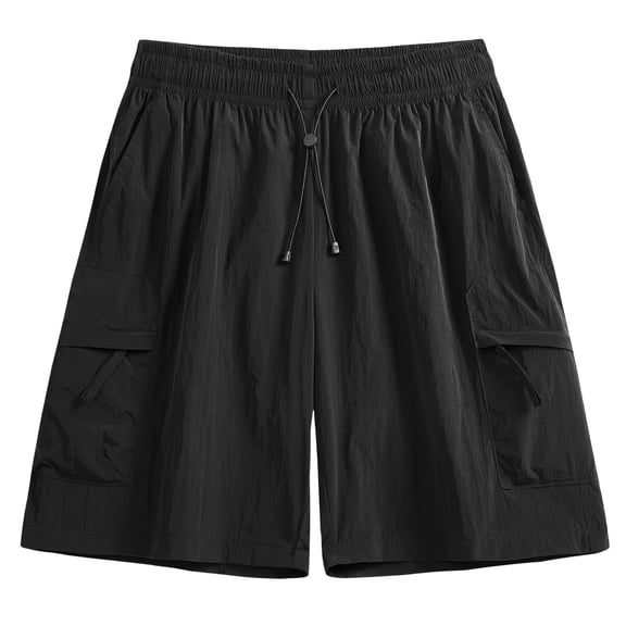 Hurxie Women's Casual Elastic Waist Drawstring Loose Fit Multi-Pockets Outdoor Cargo Shorts Black,4XL