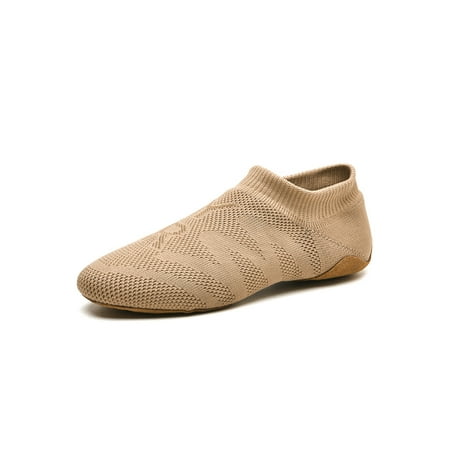 

Harsuny Adult Kids Competition Breathable Cheerleading Shoe Anti-Slip Knit Dance Sneakers Dancing Round Toe Sock Sneaker Camel 9