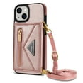 thumbnail image 1 of K-Lion for iPhone 14 Plus Leather Wallet Case, Zipper Pocket Card Slots Kickstand Function Adjustable Crossbody Shoulder Strap Shockproof Purse Phone Case for iPhone 14 Plus,Pink, 1 of 7
