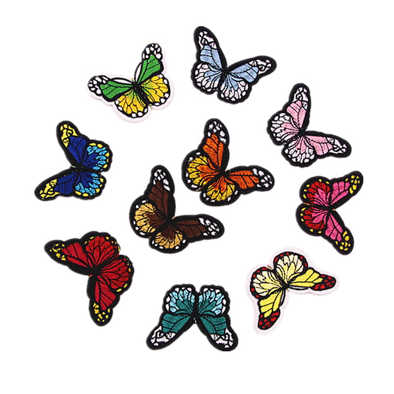 4-Pack or Sold Individually, Iron on Fuchsia Yellow White Insect 3-1/8 Sequin Butterfly Applique Patch Set Blue