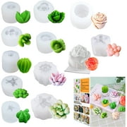 Cactus and Succulent Plant Silicone Molds Set，Resin Mold，12 Pcs 3D Succulent Cacti Candle Flower Mold Silicone for Scented Candles Soaps Making, Wax, Resin Casting,Soap ，Epoxy Resin Soap DIY Mould