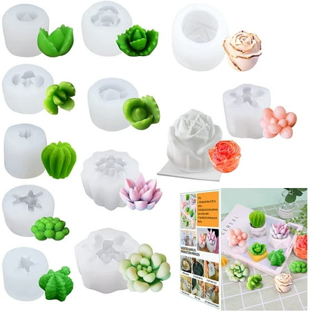 Cactus and Succulent Plant Silicone Molds Set，Resin Mold，12 Pcs 3D Succulent Cacti Candle Flower Mold Silicone for Scented Candles Soaps Making, Wax, Resin Casting,Soap ，Epoxy Resin Soap DIY Mould