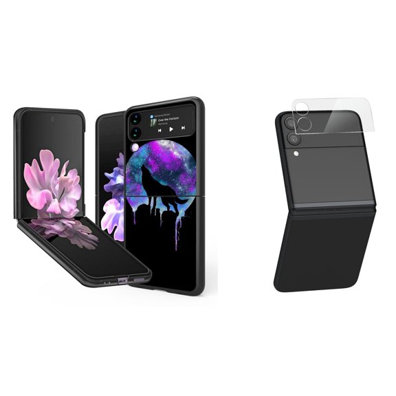 Bemz Premium Bundle for Samsung Galaxy Z Flip 3 5G: Slim Snap-On Protector Case (Howling Wolf), Rear Camera Glass Protector