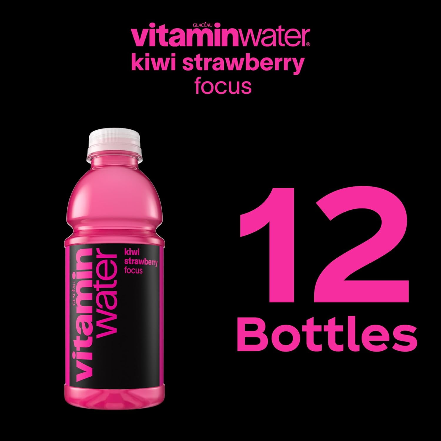 vitaminwater Zero Sugar FOCUS – Case of 12 (20 oz Bottles) | Kiwi Strawberry Flavor | Nutrient Enhanced Hydration Drink with Vitamins & Electrolytes