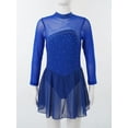 thumbnail image 3 of MSemis Girls Shiny Figure Ice Skating Dress Long Sleeve Tulle Mock Neck Ballet Royal Blue 8, 3 of 7