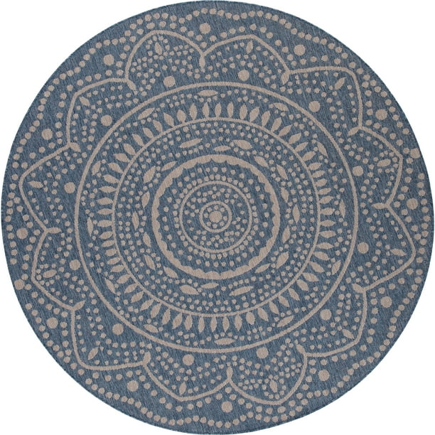 Mainstays 6'6" Round Blue Global Medallion Outdoor Area Rug