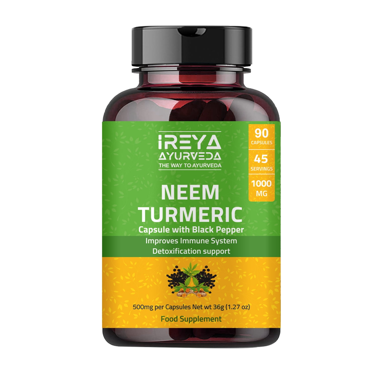 Neem Turmeric Capsules with Black Pepper Neem Herbal Supplement