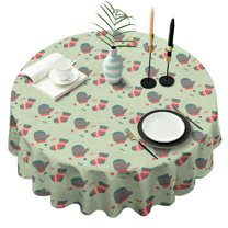 Christmas Round Tablecloth 70x70in(178x178cm) – Waterproof Polyester Table Cover with Full Print Design, Wrinkle Resistant & Washable for Kitchen Dining Party Decor