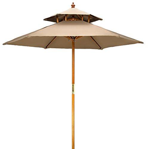 7 Wood 2 Tier Pagoda Style Patio Umbrella By Trademark Innovations Tan Walmart Com Walmart Com
