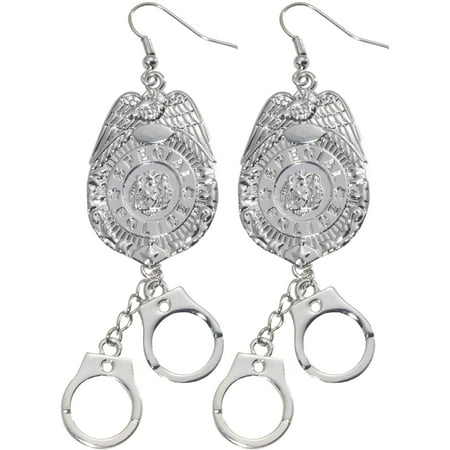 Womens Police Officer Badge And Handcuffs Earrings Costume Accessories