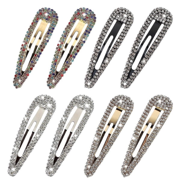 8PCS Rhinestone Hair Clips, Water Drop Crystal Hair Barrettes, Bling Metal Snap Duckbill Hairpins Sparkle Hair pin, Glittering Hair Accessories for Wo