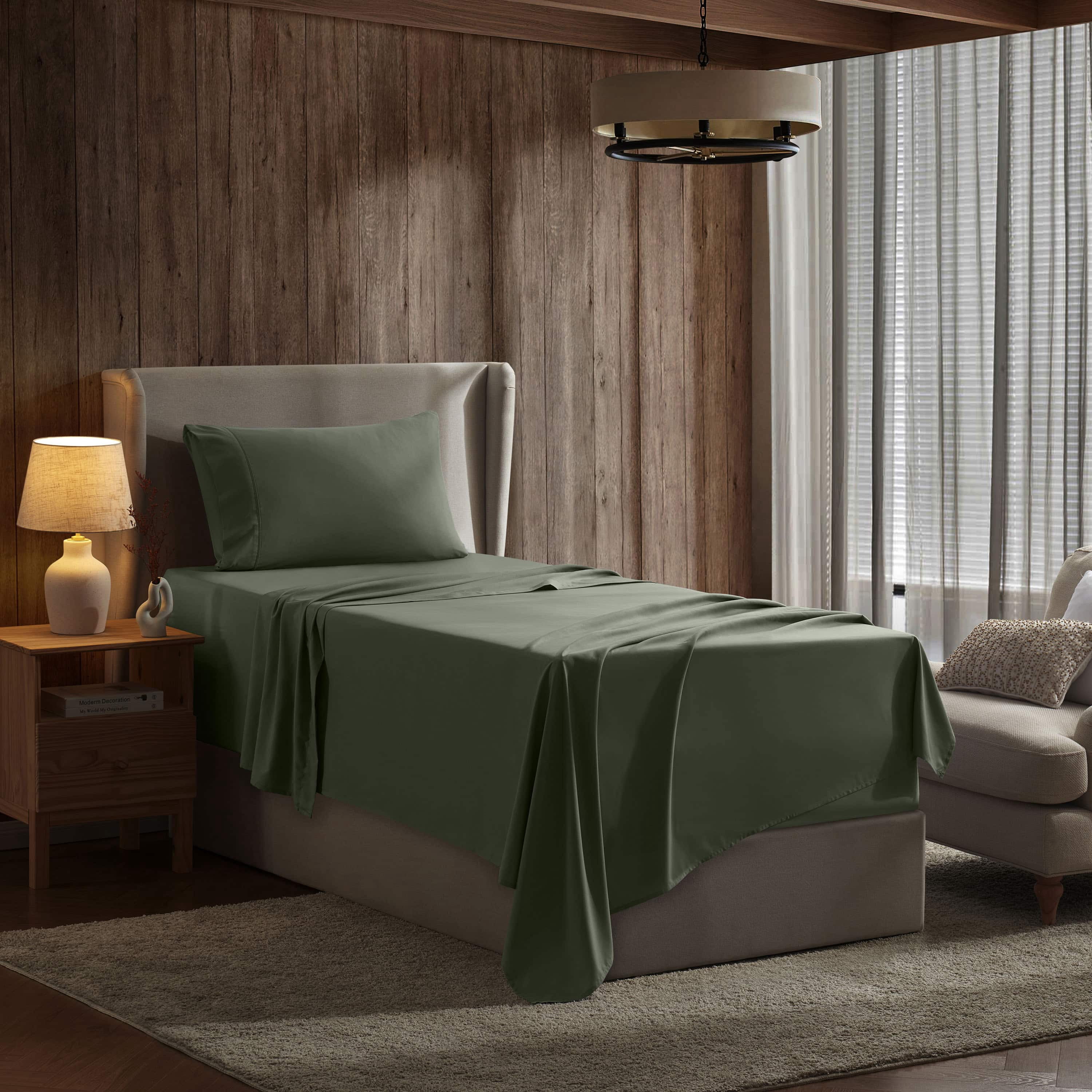 LammaLoe Extra Deep Pocket Twin Xl Sheets Set, 3 Piece, Fits 18"-24" Mattress, Breathable & Extra Soft Bed Sheets, Olive Green