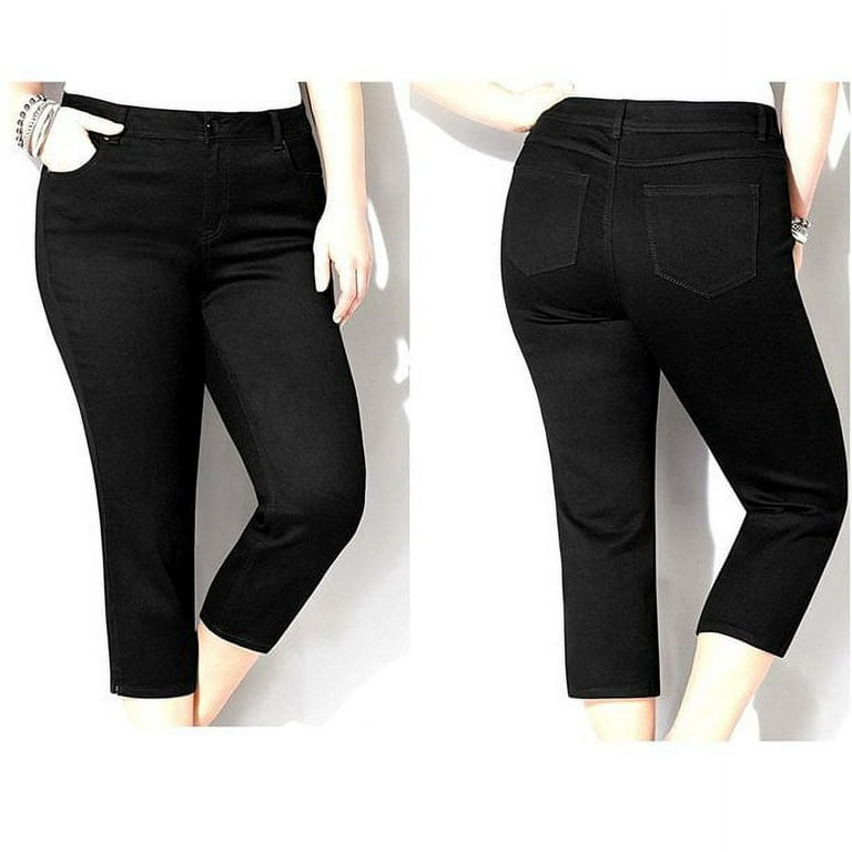 1826 Women's Plus Size Stretch MID Rise Denim Jeans Capri Blue & Black  PC-2686