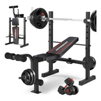Weight Bench Set with Squat Rack, 600LBS Adjustable Press, Leg Extension, Foldable Workout Bench for Home Gym, Full Body Training