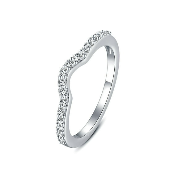 GEMSME 18K White Gold Plated Round Cubic Zirconia single row ring stacking extension for Women Size 7