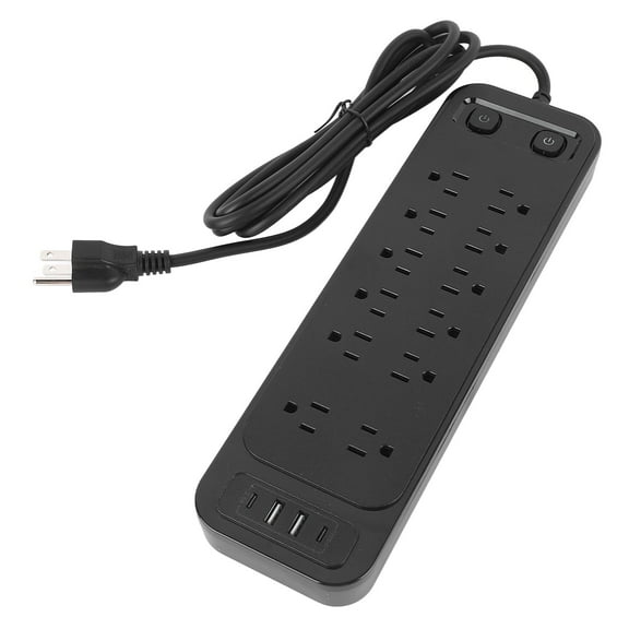 Surge Protector Power Strip with 12 AC Outlets 2 USB A & 2 Type C Ports and 6.5ft Extension Cord 1250W Overload Surge Protection for Home, Office, Dorm Essentials, Black