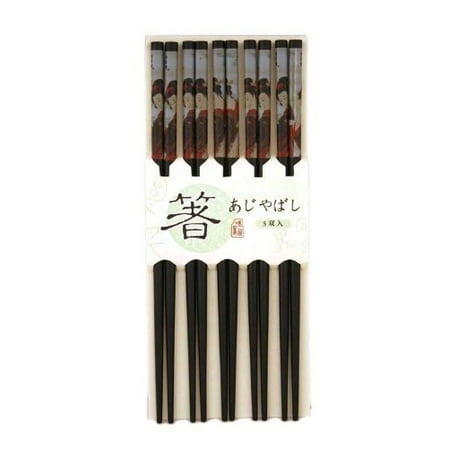 

10 (5 Pairs) Black Chopsticks w. Japanese Geisha Painting CHOP039-5