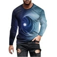 thumbnail image 2 of Blusas y camisas de manga larga con cuello redondo para hombre, blusa informal de manga larga con cuello redondo y estampado de rayas, blusa de poliéster para hombre, 2 of 5