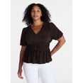 thumbnail image 2 of Time and Tru Women's and Women's Plus V Neck Shirred Peplum Top, Sizes XS-XXXL, 2 of 6