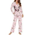 thumbnail image 2 of FOR U DESIGNS Flower Butterfly Pajama Sets for Women 2 Piece Button Down Long Sleeve Pants and V-neck Tops Size S Button Up Night Shirts for Women Sleepwear Pj, 2 of 7