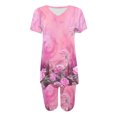 thumbnail image 4 of Blusas para las Mujeres Casual Impreso Cuello en V Manga Corta Blusa Pantalones Cortos, Conjuntos de Ropa para las Mujeres, 4 of 5