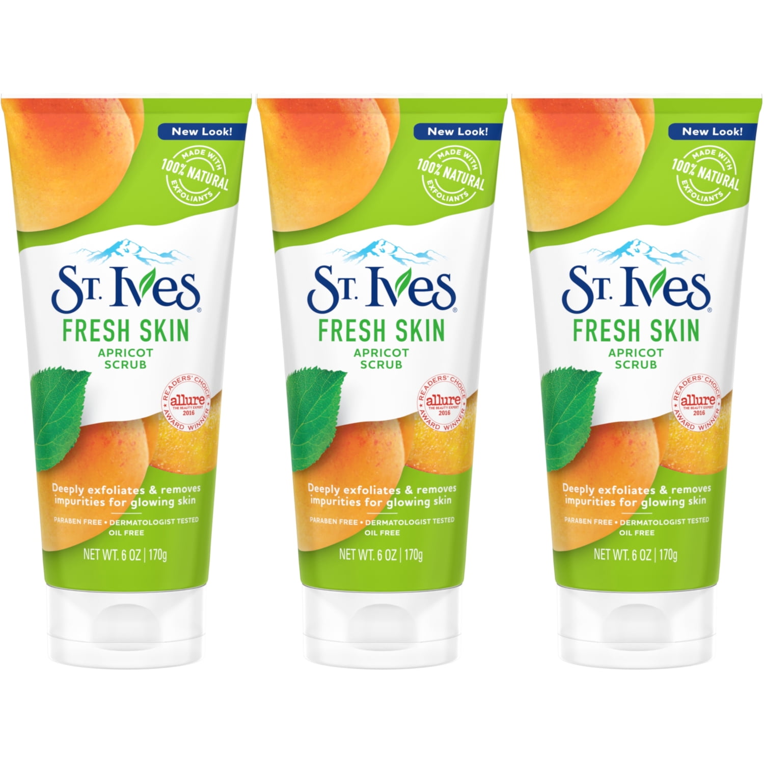 3 Pack St.Ives Naturally Clear Fresh Skin Apricot Scrub 6 Oz Each