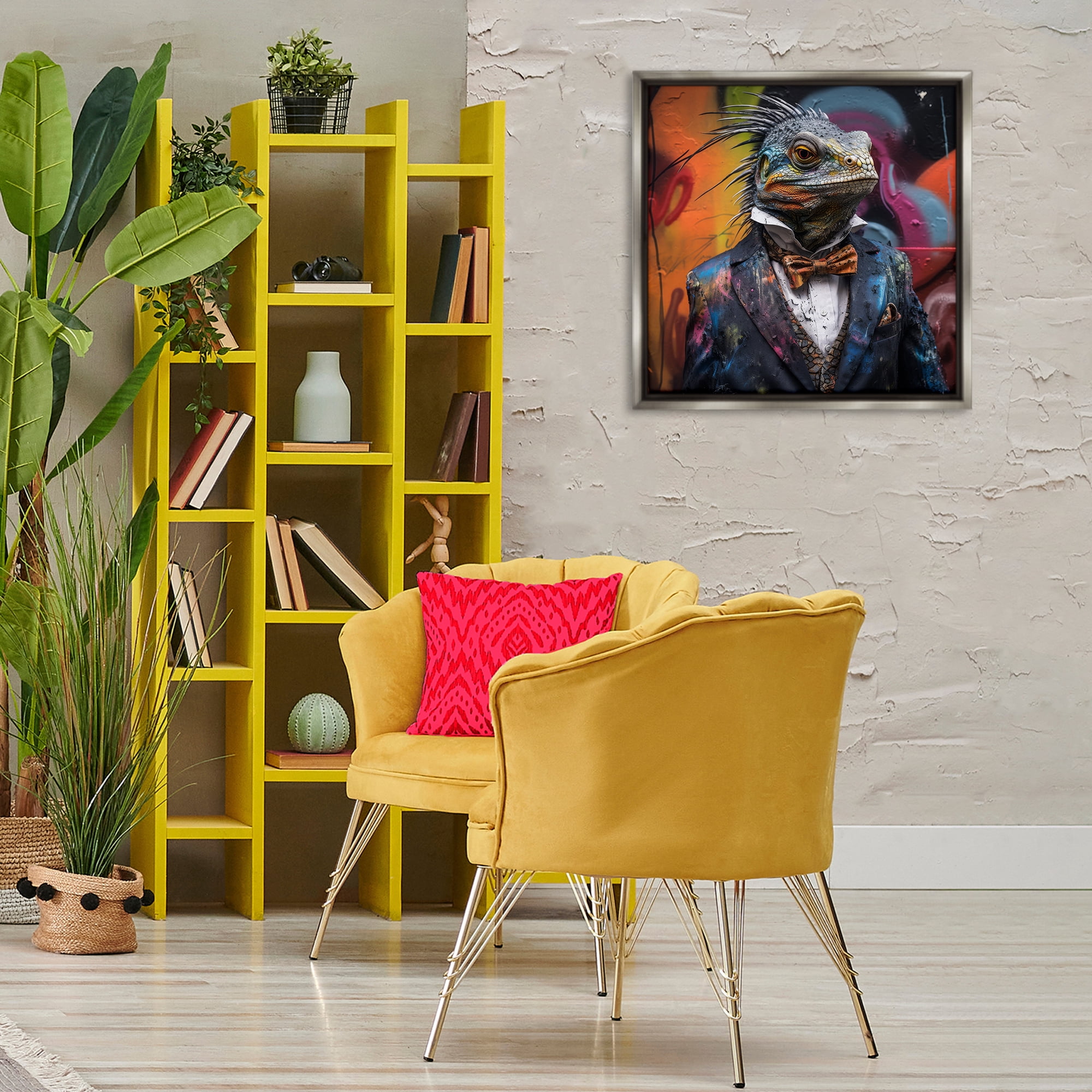 Stupell Industries Urban Graffiti Iguana Animals & Insects Painting Gray Floater Framed Canvas Art Print Wall Art, 25 x 25