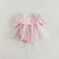 thumbnail image 2 of Ropa de verano para bebés de 0 a 2 años, bonito vestido de tul de arcoíris para niñas pequeñas, vestido de princesa con cuello cuadrado, vestido de una pieza para niñas, 2 of 6