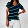 thumbnail image 2 of DHFJKG Women's Striped T Shirts Casual V Neck Short Sleeve Regular Fit Summer Top Casual Graphic Tee Comfortable Tops, 2 of 9