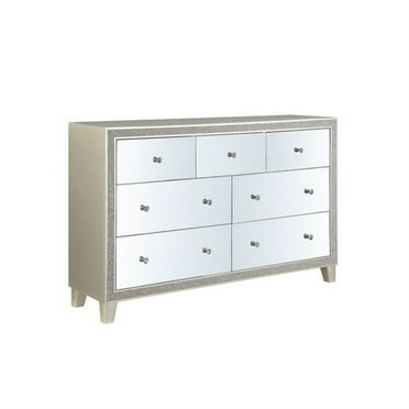 Dresser with Mirrored Front 2 Drawers, Champagne Silver