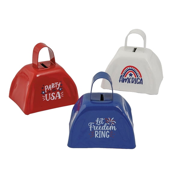 Fun Express 2 3/4" x 2 1/2" Patriotic Red, White & Blue Cowbell Noisemakers - 12 Pieces