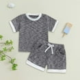thumbnail image 2 of HCNTES Toddler Baby Girl Summer Clothes Embroidered Sunflower Waffle Knit Short Sleeve T-Shirt Tees + Chino Shorts Cute Clothing Set(2-3 Years,Dark Gray), 2 of 7